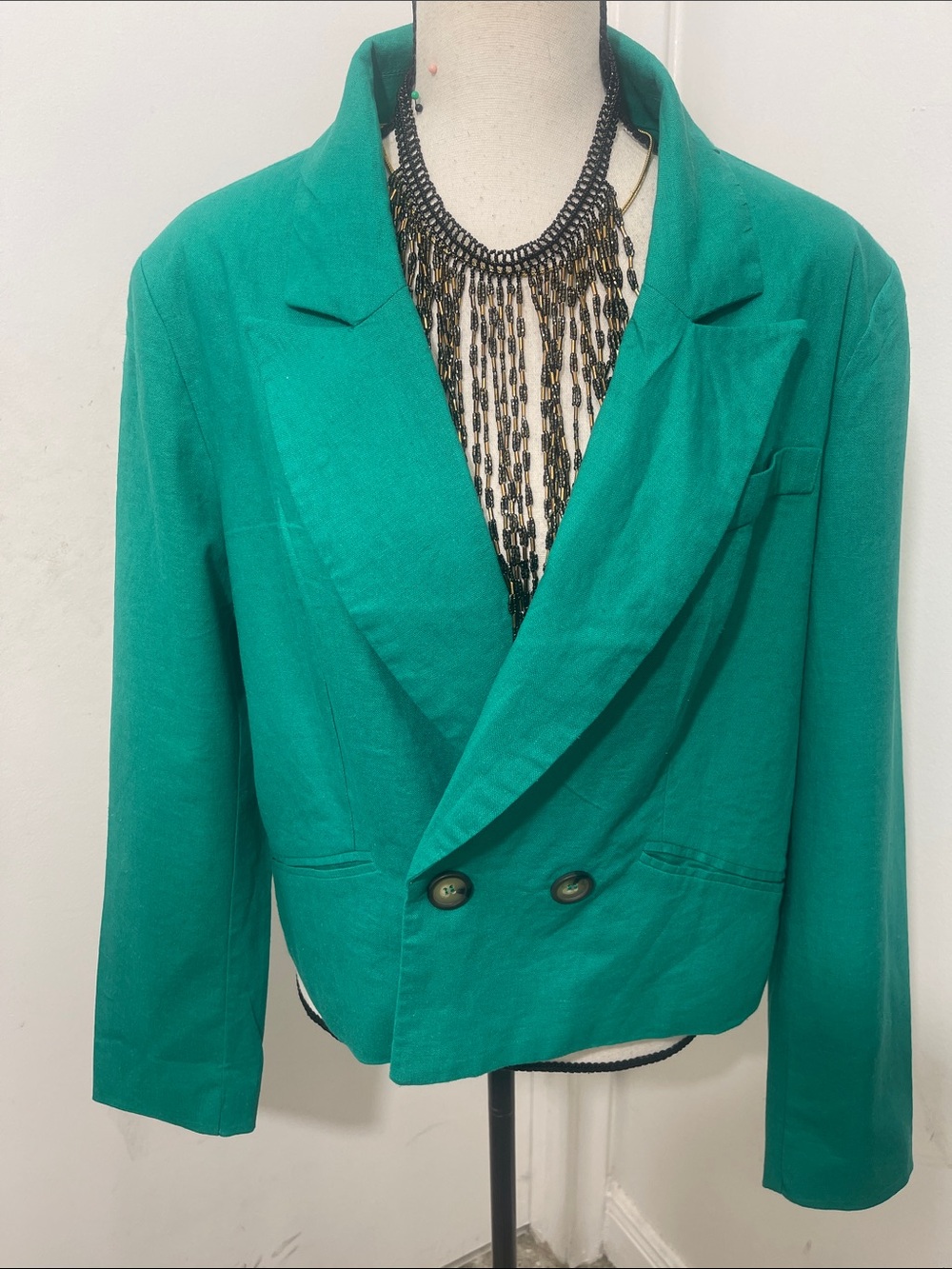 H by Halston Teal Double-Breasted Cropped Blazer